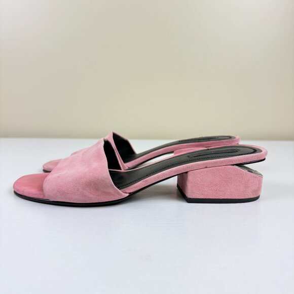 Alexander Wang Pink Suede Block Heel Slides - Picture 3 of 11